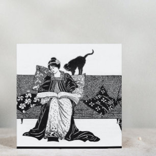 Dessous-de-verre Lecture vintage femme avec chat