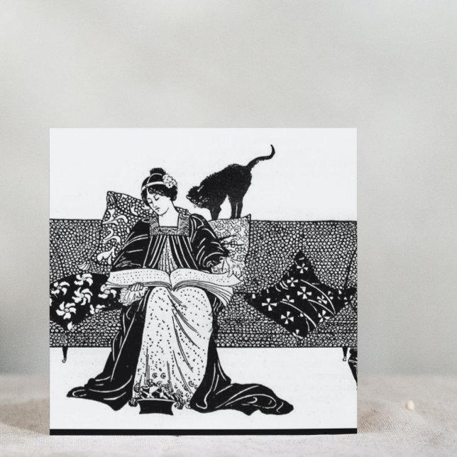 Dessous-de-verre Lecture vintage femme avec chat (Créateur téléchargé)