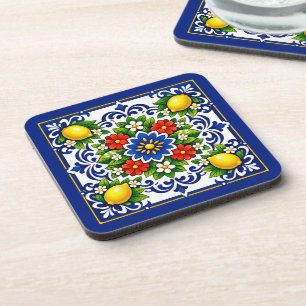 Dessous-de-verre 🍋 Lemon Azul Bloom — Azulejo Méditerranéen