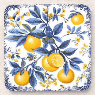 Dessous-de-verre 🍋 Lemon Azulejo avec éléments bleus