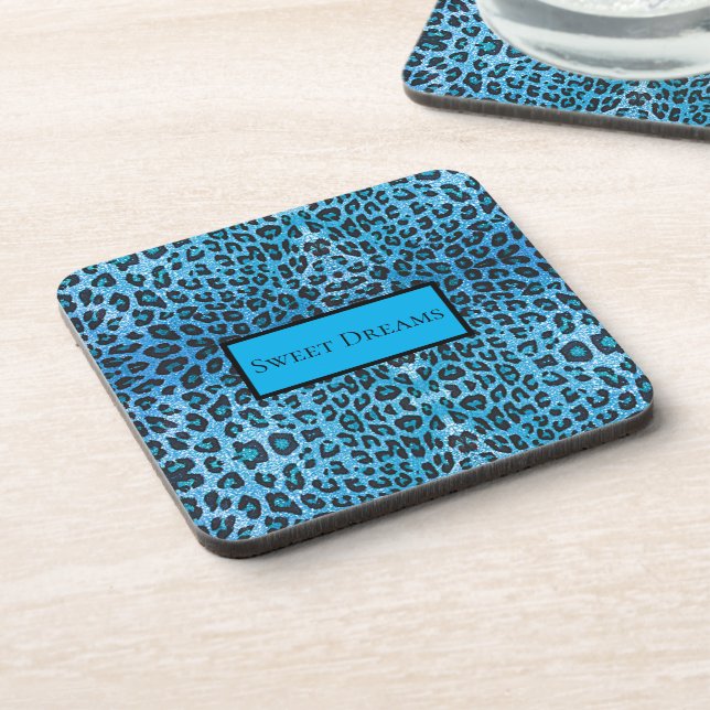 Dessous-de-verre Léopard Bleu Faux Brillant Douces Rêves Moderne Ch (Côté gauche)