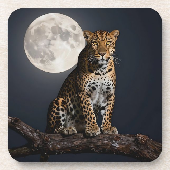 Dessous-de-verre Léopard majestueux et pleine lune   (Devant)