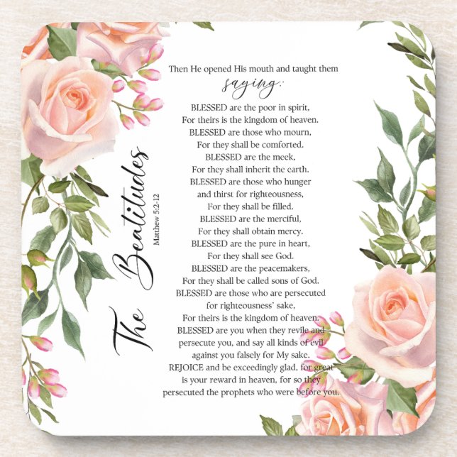 Dessous-de-verre Les Béatitudes Matthieu 5:3-12 Écritures Roses (Devant)