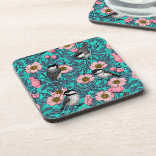 Dessous-de-verre Les poulets dans la nature rose, rose et bleu