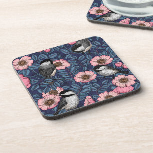 Dessous-de-verre Les poulets dans le rose sauvage en rose et bleu