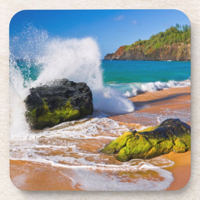 Dessous-de-verre Les vagues s'écrasent sur la plage d'Hawaï (Devant)