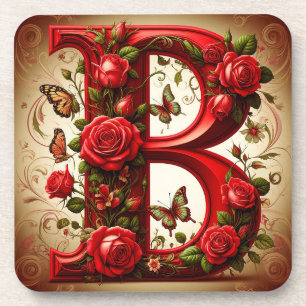 Dessous-de-verre Lettre B élégante en rouge par Roses et Papillon