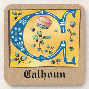 Dessous-de-verre Lettre Florale médiévale illuminée C Monogramme