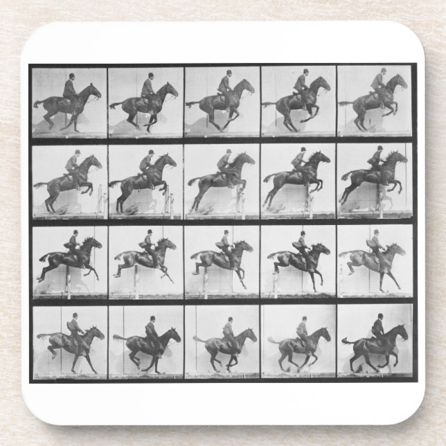 Dessous-de-verre L'homme et le cheval sautant une barrière, (Devant)