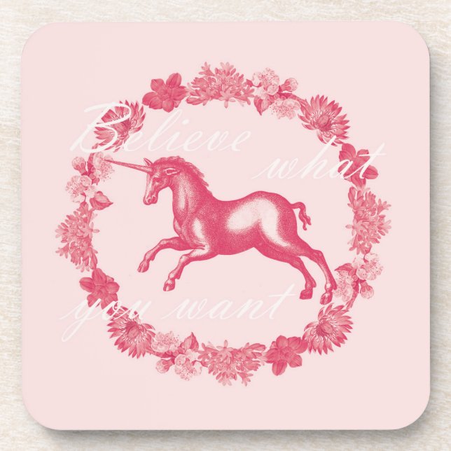 Dessous-de-verre Licorne rose et fleurs (Devant)