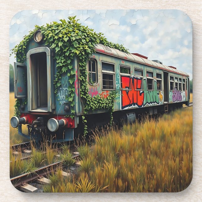 Dessous-de-verre Lierre et graffiti recouvrant un train abandonné (Devant)