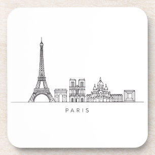 Dessous-de-verre Ligne artistique minimaliste de la skyline de Pari