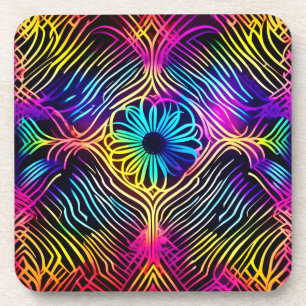 Dessous-de-verre Lignes de néon psychédélique avec art floral