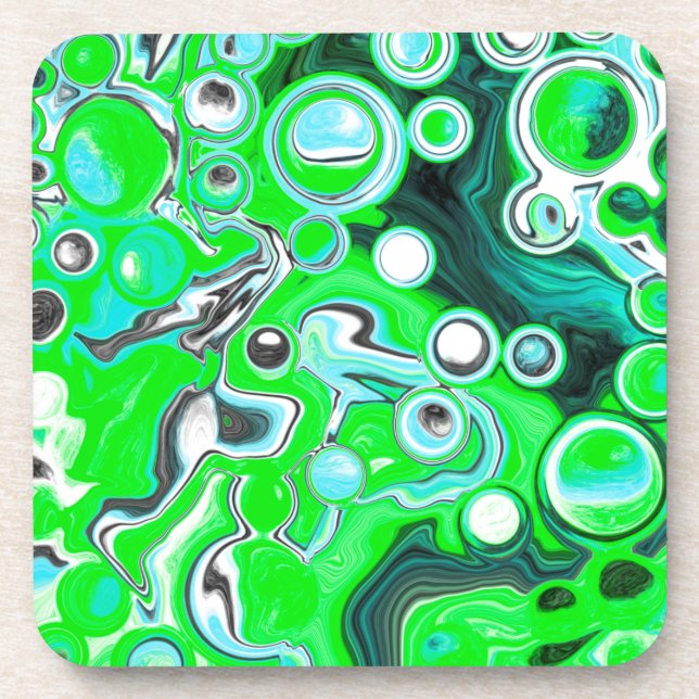 Dessous-de-verre Lime Green et Aqua Blue Bubble Art Abstrait (Devant)