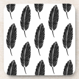 Dessous-de-verre Linocut en plumes rustiques noir et blanc