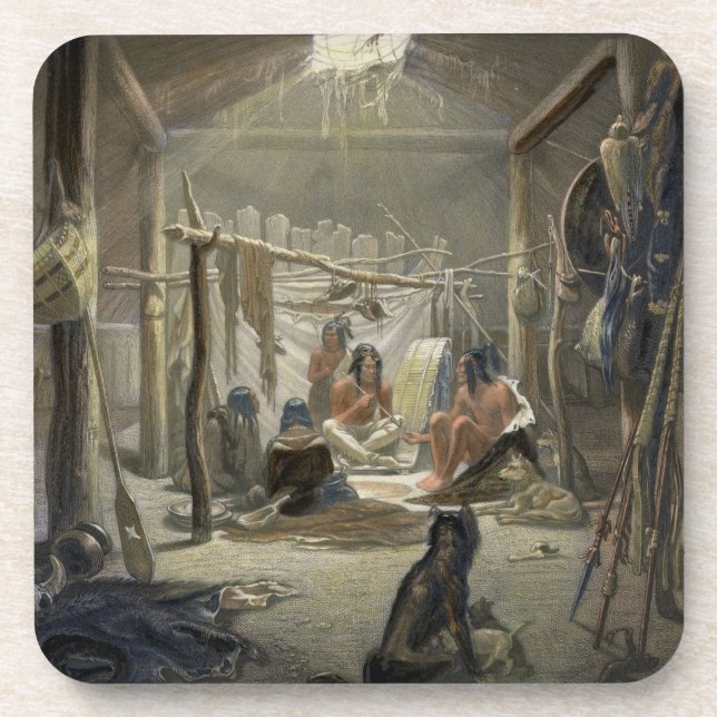 Dessous-de-verre L'intérieur d'une hutte d'un chef de Mandan, plat (Devant)