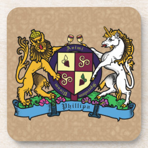 Dessous-de-verre Lion and Unicorn Rampant Wine Coat of Arms