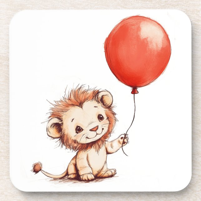 Dessous-de-verre Lion bébé joueuse avec ballon rouge (Devant)