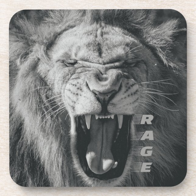 Dessous-de-verre Lion Rage noir et blanc Rocher (Devant)