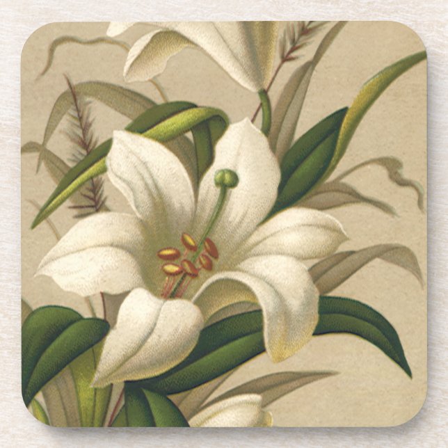 Dessous-de-verre Lis de Pâques vintage, fleurs victoriennes en fleu (Devant)