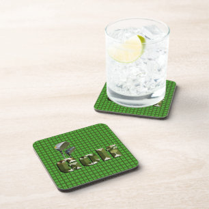 Dessous-de-verre Logo De Golf Et Clubs Sur Tartan Vert Checké,