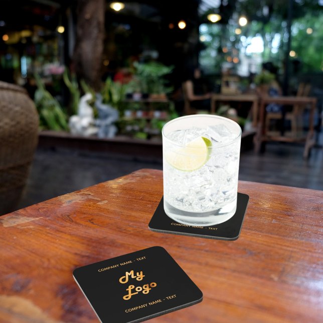 Dessous-de-verre Logo de l'entreprise slogan de texte or noir or (Créateur téléchargé)