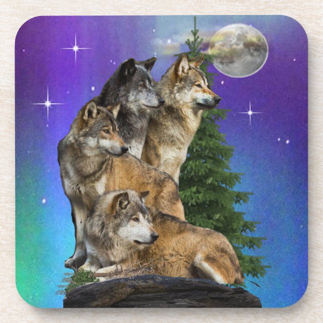 Dessous-de-verre Loup et Lune (Devant)