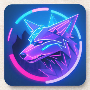 Dessous-de-verre Loup néon futuriste en art géométrique