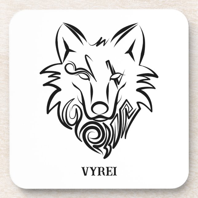 Dessous-de-verre Loup tribal noir et blanc (Devant)