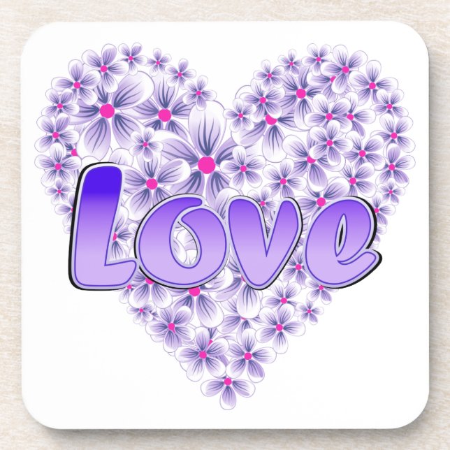 Dessous-de-verre Love Daisy Heart Purple (Devant)
