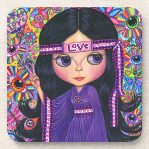 Dessous-de-verre Love Headband Hippie Girl Doll Purple Psychedelic