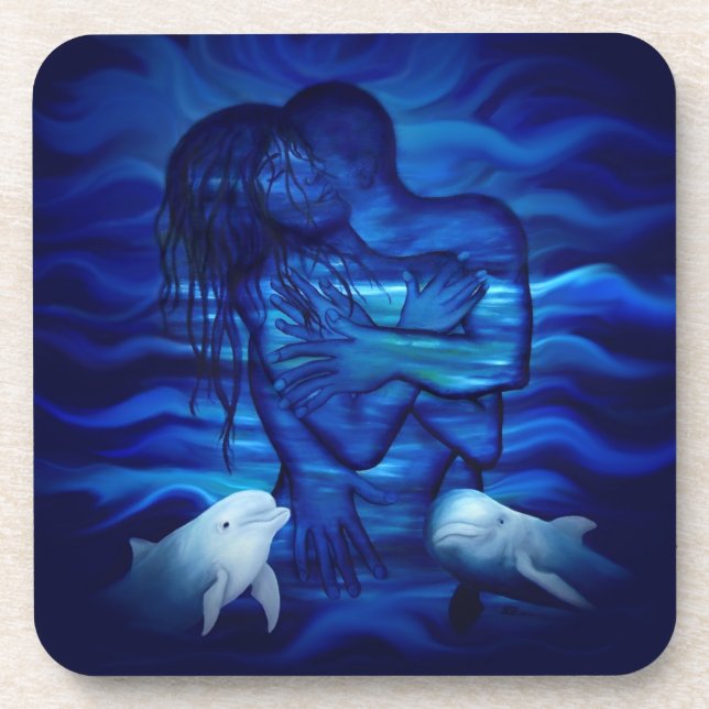Dessous-de-verre Love, Passion act - paire avec dauphin (Devant)