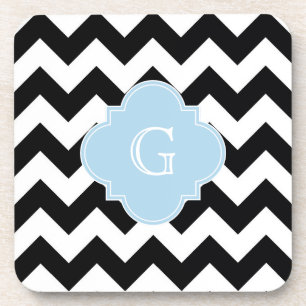 Dessous-de-verre Lt blanc noir Blue Quatrefoil Monogram de Chevron