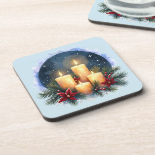 Dessous-de-verre Lueur de bougie de Noël avec poinsettias