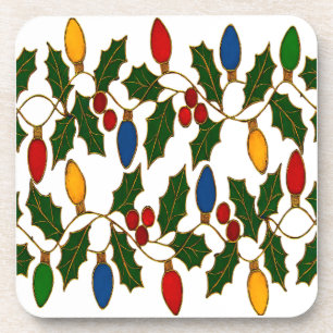 Dessous-de-verre Lumières de Noël et houx en cloisonné d'art