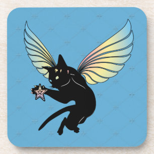 Dessous-de-verre Lune de chat cosmique et étoiles