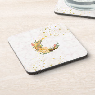 Dessous-de-verre Lune florale, Graphique beige et jaune