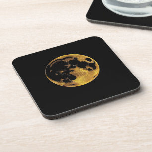 Dessous-de-verre Lune texturée dorée sur fond noir