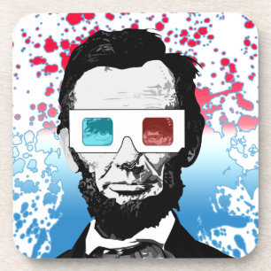 Dessous-de-verre Lunettes 3D Abraham Lincoln Rouge Bleu Patriotique