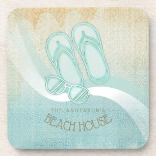 Dessous-de-verre Lunettes de soleil et tongs Beach House Aqua ID623