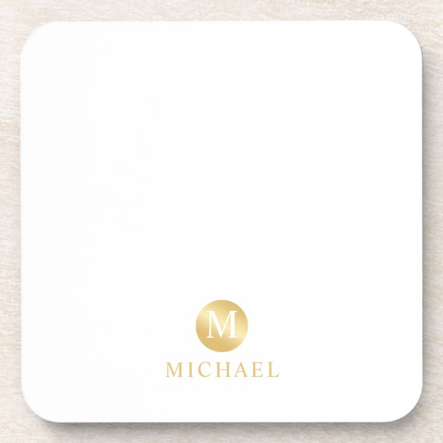 Dessous-de-verre Luxury White and Gold Personalized Monogram (Devant)