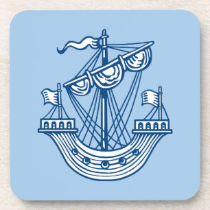 Dessous-de-verre Lymphad (Bateau héraldique) - Indigo Style Blue