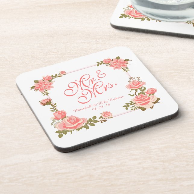 Dessous-de-verre M. et Mme Elegant Floral Wedding Coaster (Côté gauche)