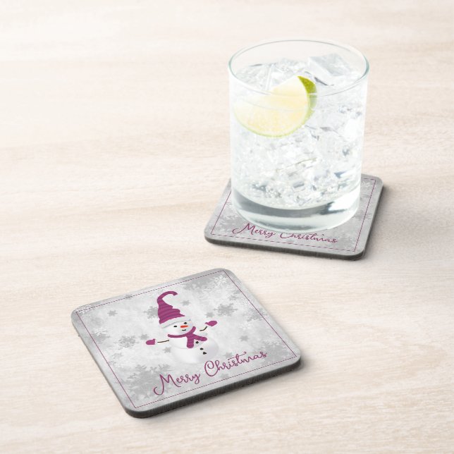 Dessous-de-verre Magenta Cute Snowman Beverage Coaster (Côté Droit)