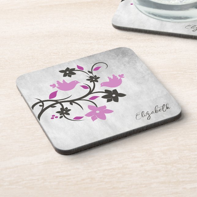Dessous-de-verre Magenta Lovebirds Beverage Coaster (Côté gauche)
