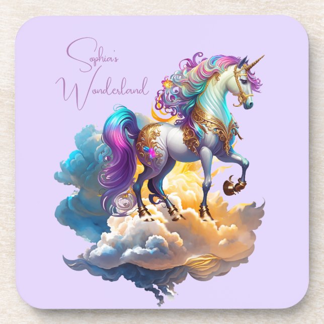 Dessous-de-verre Magique Unicorne Imaginaire nuages romance anniver (Devant)