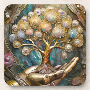 Dessous-de-verre Main Robot D'Or Tenant Arbre De Vie D'Or
