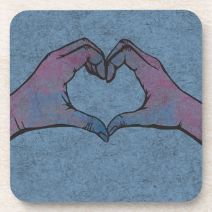 Dessous-de-verre Mains de coeur sur Arrière - plan bleu