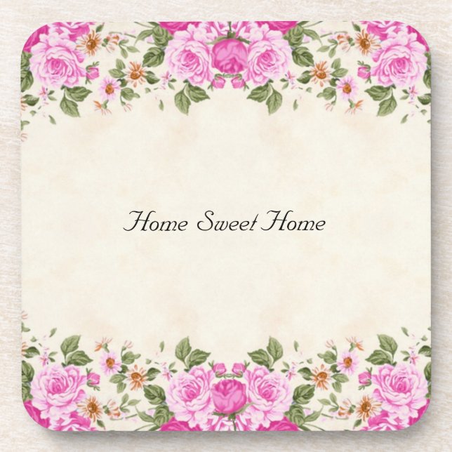 Dessous-de-verre Maison Douce Maison & Belles Fleurs Roses (Devant)