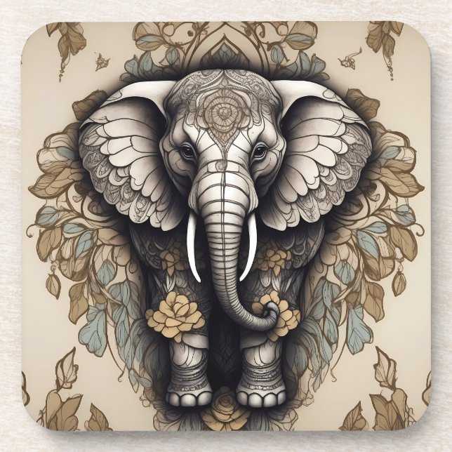 Dessous-de-verre Majestic Elephant Mandala (Devant)